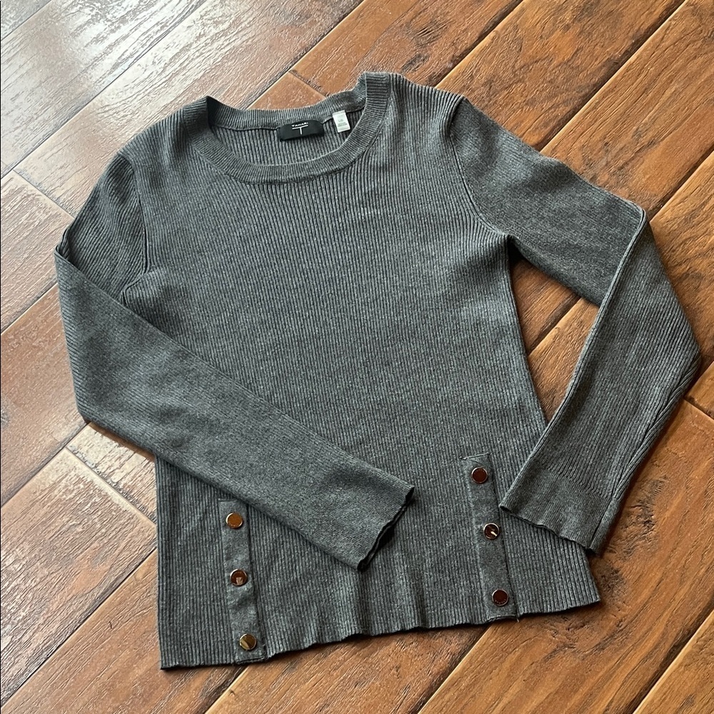 Tahari Charcoal Ribbed Knit Top